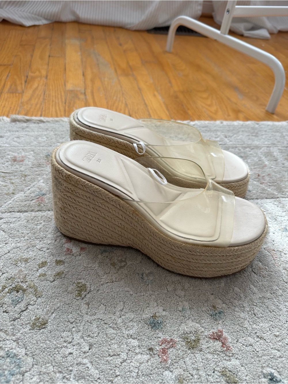Zara Clear Strap Espadrille Wedge Sandals in Beige